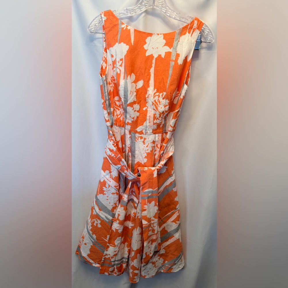 Adolfo Dominguez Size 6 EU 40‎ Cotton Flax Sleeveless Belted Dress Orange White